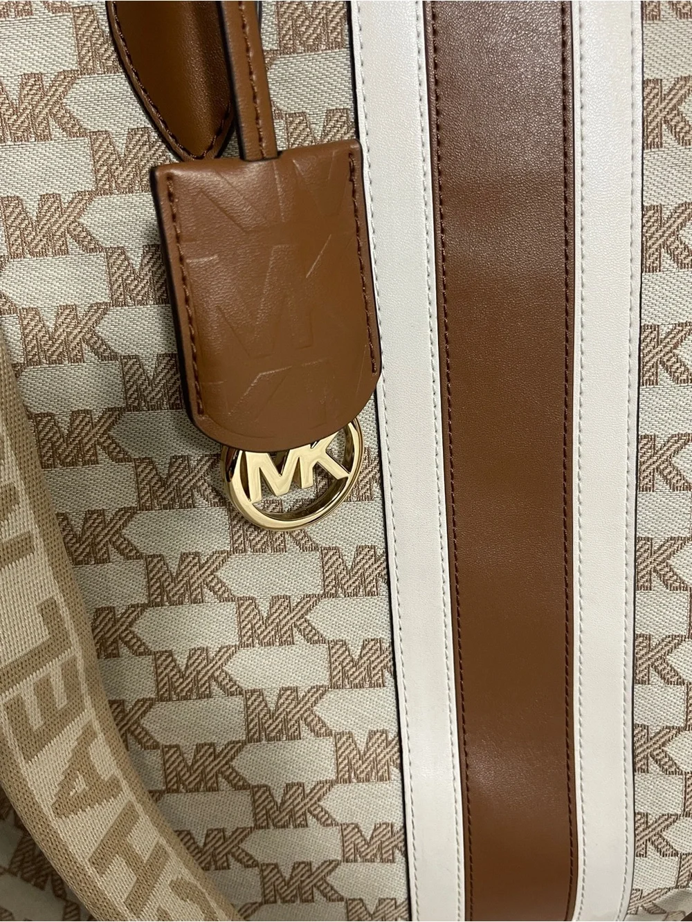 Michael Kors Beige Logo Tote with Brown and Cream Stripe - Picture 3 of 7